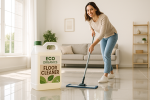 add a floor cleaner bottle of 5litter of branding of eco organics into the picture 
